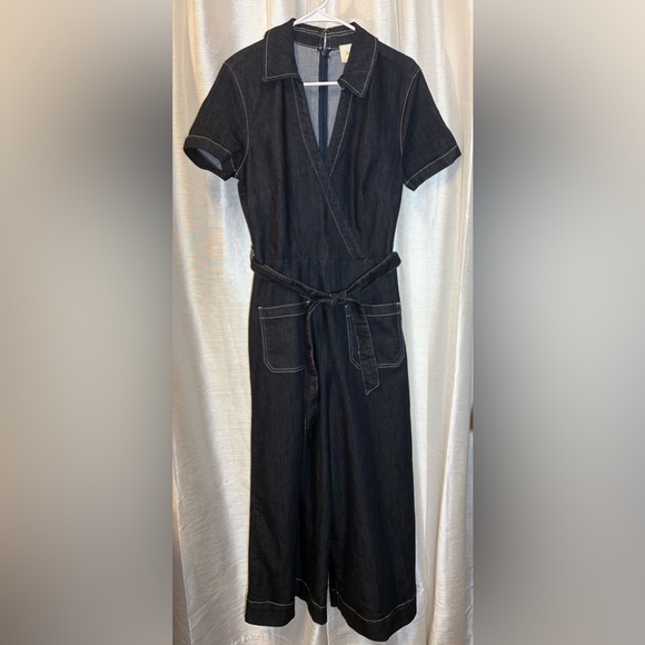 MAEVE ANTHROPOLOGIE Dark Blue Colette Wrap Denim Romper Jumpsuit size 10 - Picture 8 of 14